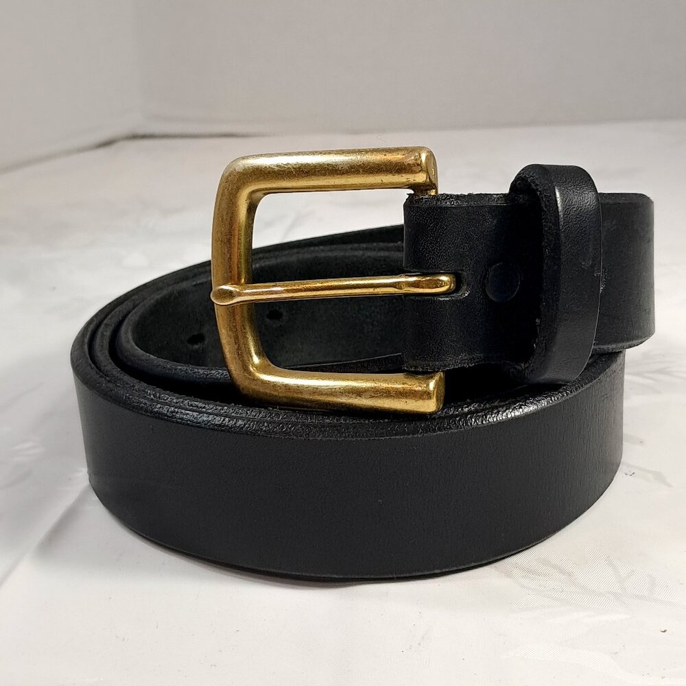 Leegin Mens Size 40 Black Leather Dress Belt brass gold buckle made USA #21803